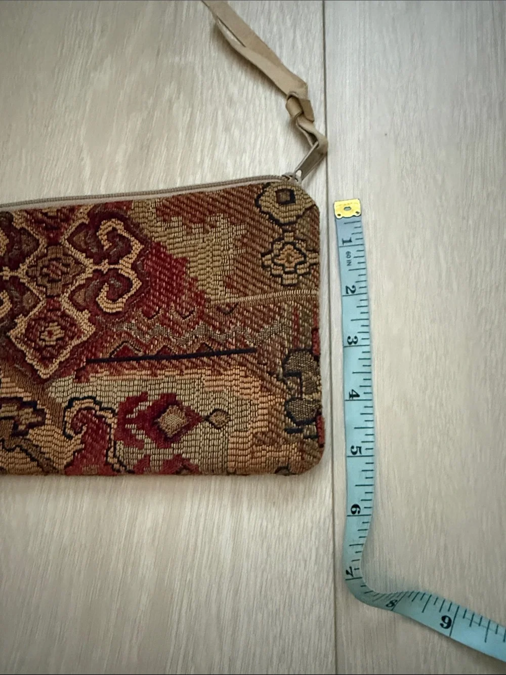 Woven Tapestry Zip Make Up Cosmetic Pouch in Red & Brown